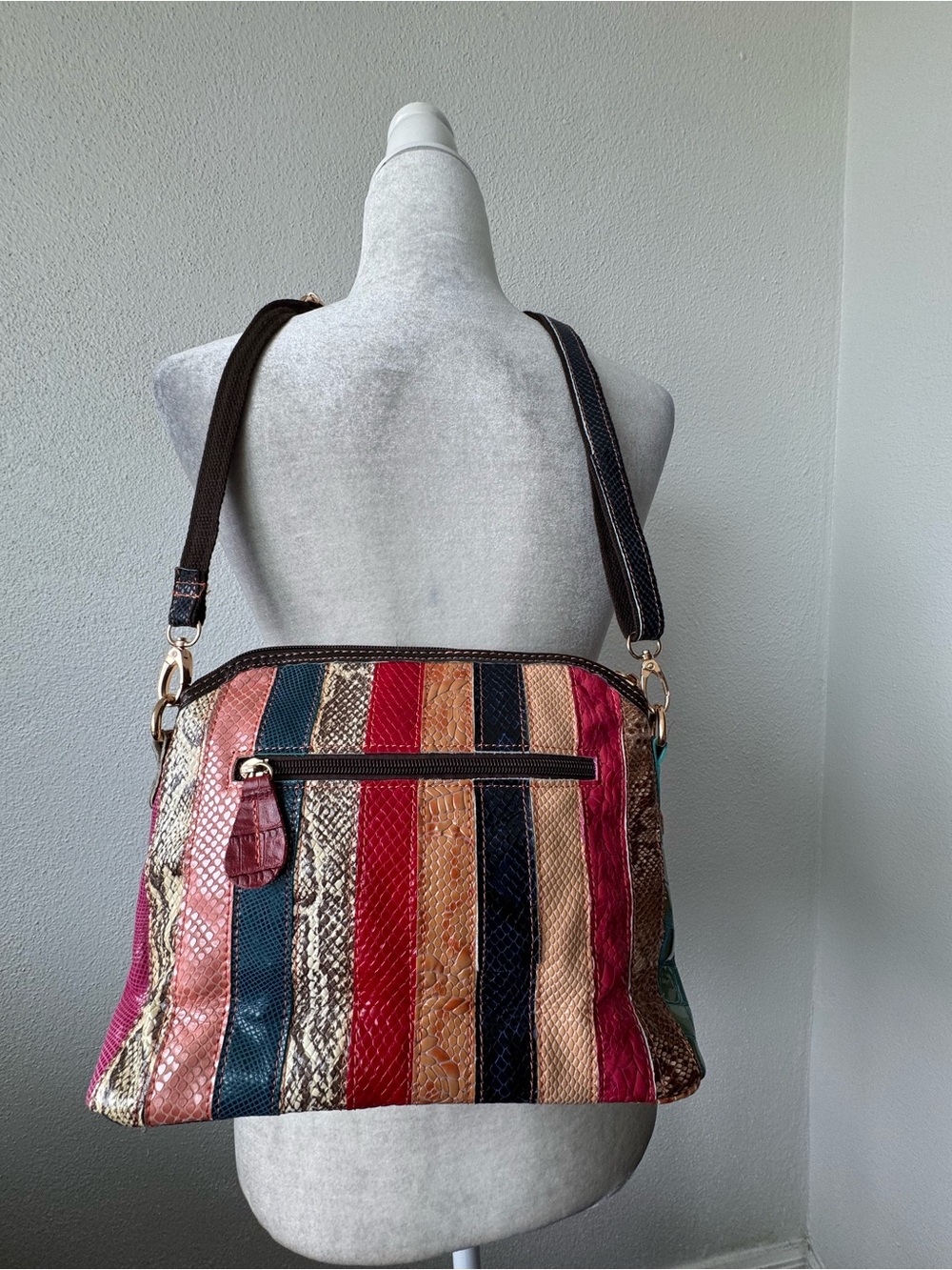 Multicolor Patchwork Shoulder Bag Colors Vary Dressy Unique - Picture 9 of 10